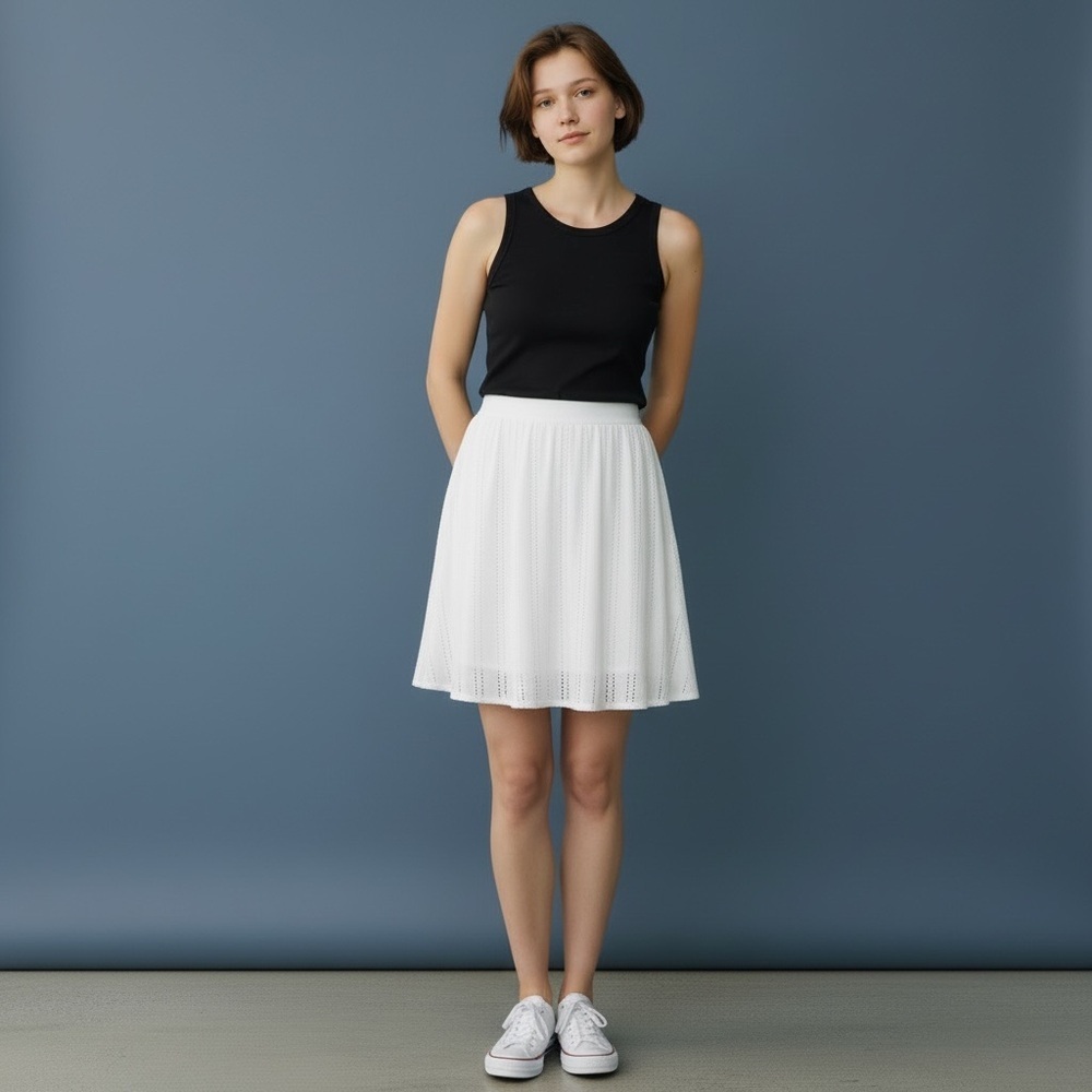 J. Crew White / Ivory A-Line Striped Eyelet Skirt Size 4 #1771